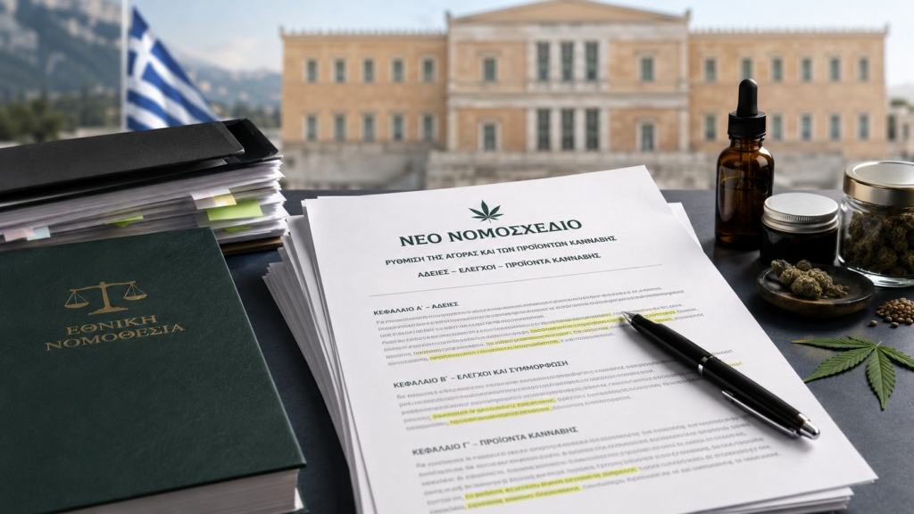 Νέο νομοσχέδιο για την κάνναβη: τι αλλάζει σε άδειες, ελέγχους και προϊόντα Νομοσχέδιο για την κάνναβη με σημειώσεις για αλλαγές σε άδειες, ελέγχους και προϊόντα κάνναβης.