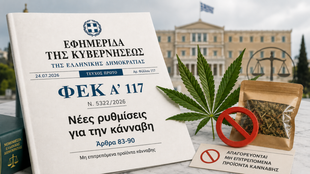 Δημοσιεύθηκε το νέο ΦΕΚ για την κάνναβη: Σε ισχύ η απαγόρευση των ψεκασμένων βοτάνων – Τι αλλάζει στην αγορά Νέο ΦΕΚ για την κάνναβη με τον ν. 5322/2026, φύλλο κάνναβης και σήμανση απαγόρευσης μη επιτρεπόμενων προϊόντων.